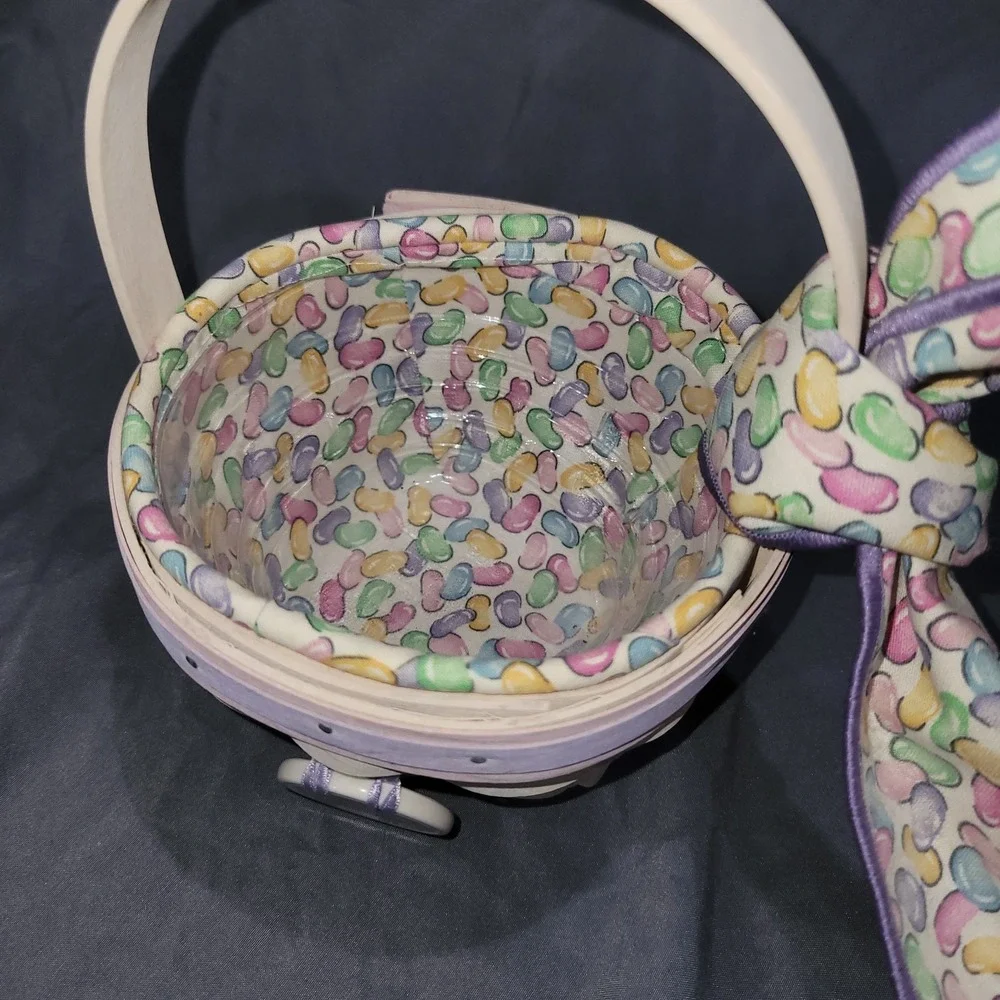 LONGABERGER JELLY BEAN 1999 WHITE WASHED SMALL BASKET COMBO - GENTLY USED